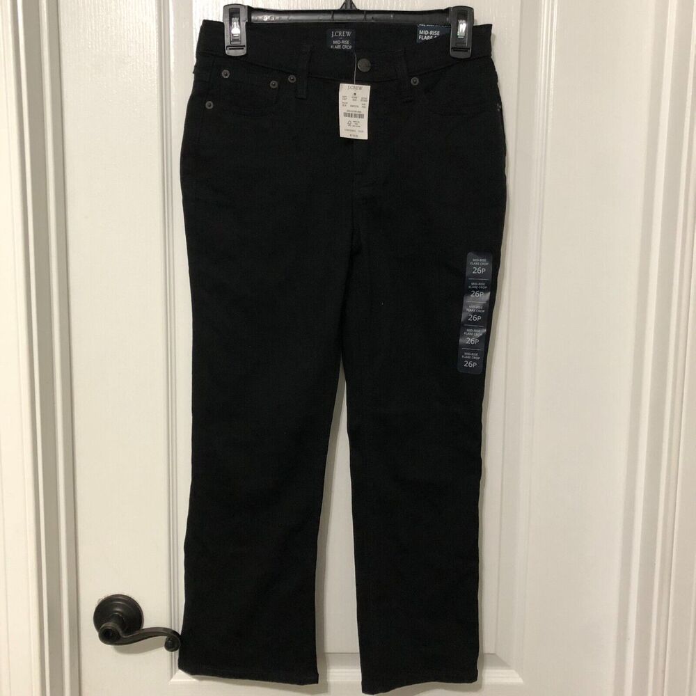 J.Crew Womens Jeans 26 Petites Black Mid-Rise Flare Crop All-Day Stretch‎ NWT